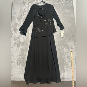 Natural Collection Sheer Blouse Maxi Dress Set Women’s 2X Black Sequin Funeral